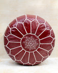 Moroccan leather pouf – burgundy, front view