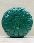 Moroccan leather pouf – emerald green, front view
