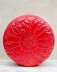Moroccan leather pouf – red, front view