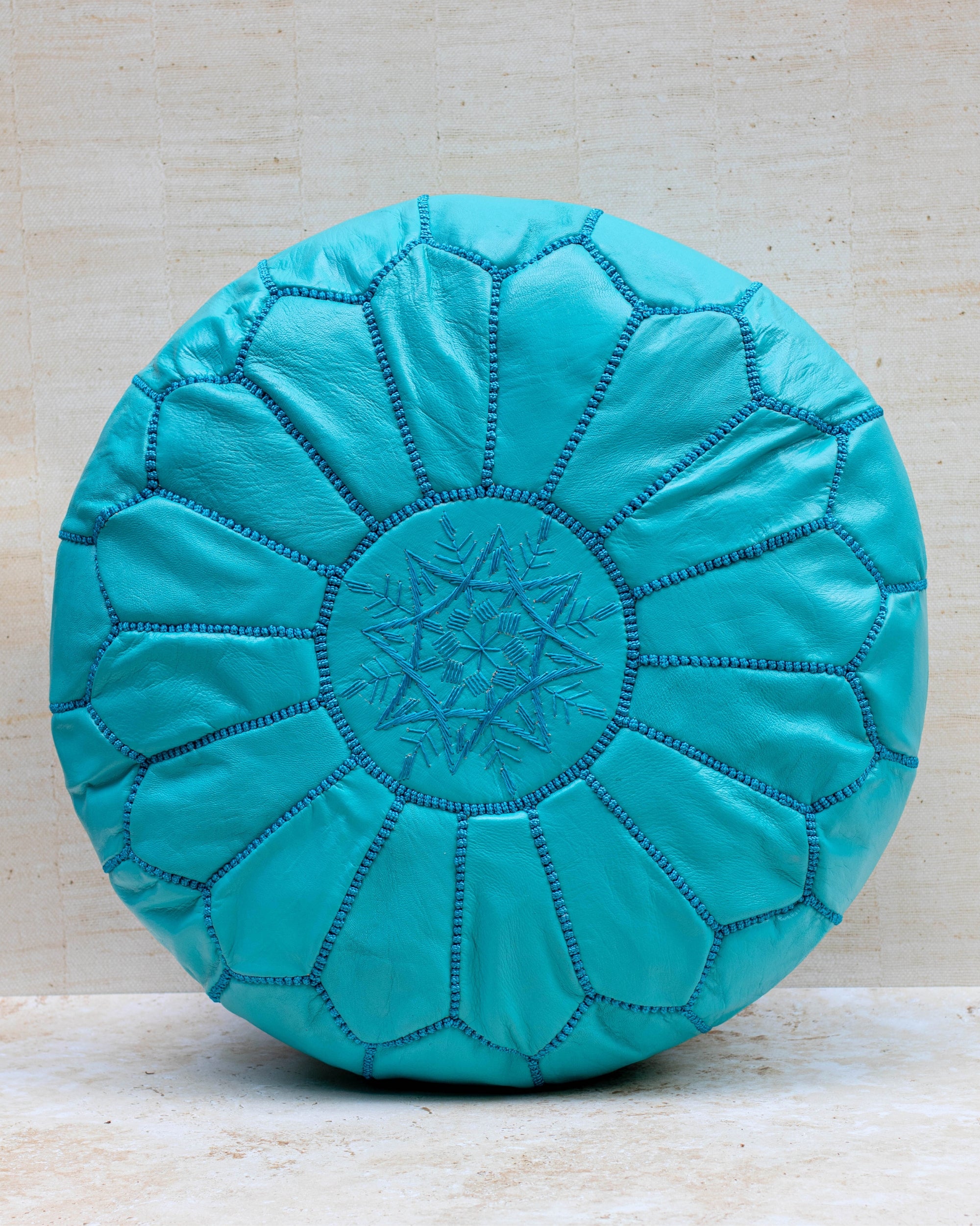 Moroccan leather pouf – turquoise,