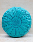 Moroccan leather pouf – turquoise,