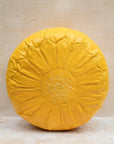 Moroccan leather pouf – yellow, front view
