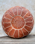 Natural tan Moroccan leather pouf – front view