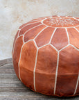 Natural tan pouf – stitching detail close up