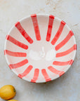 Handmade Moroccan Ceramic Bowl - Red Stripes