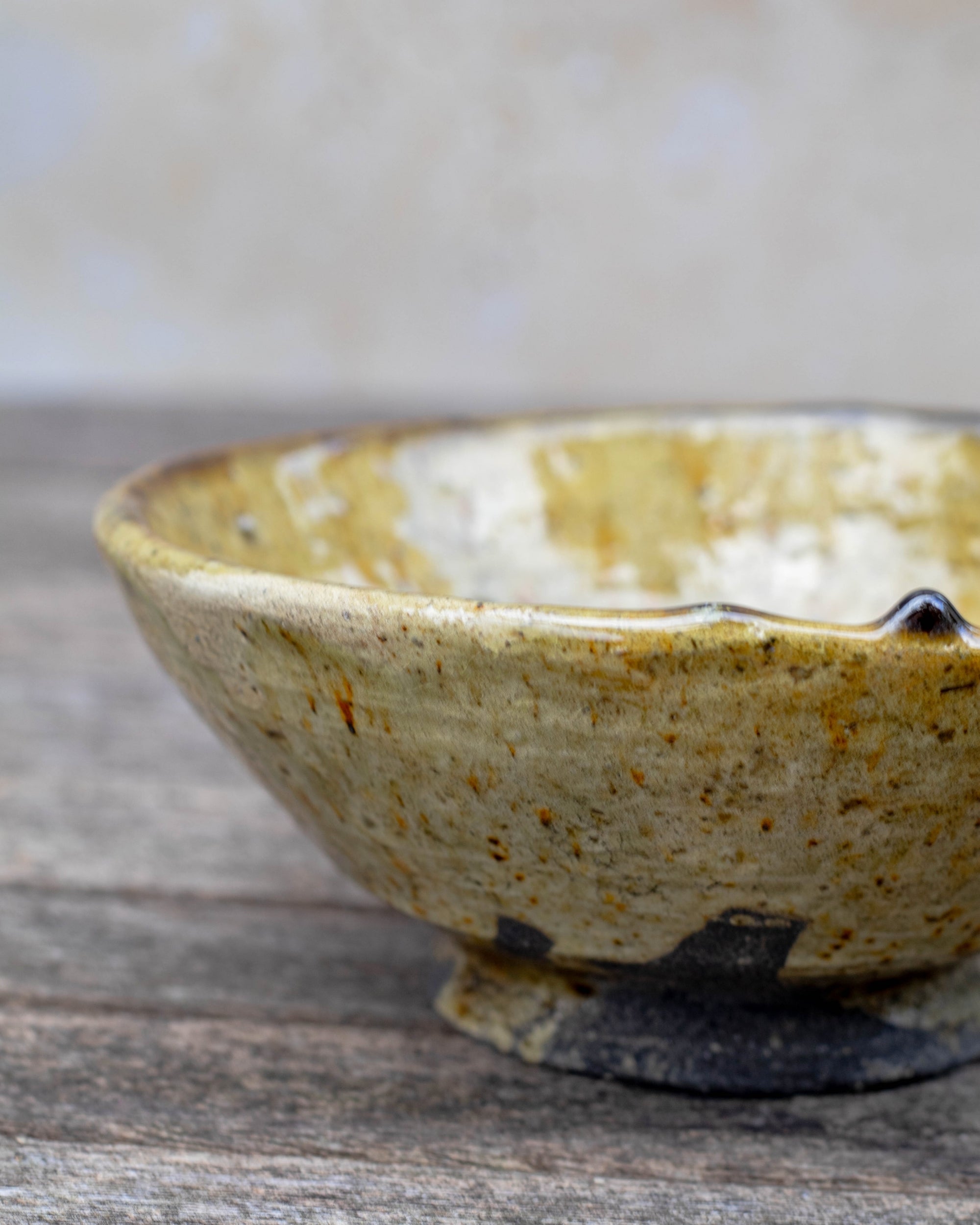 Overhead view of handmade Tamegroute bowl showing glaze texture