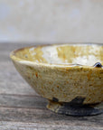 Overhead view of handmade Tamegroute bowl showing glaze texture