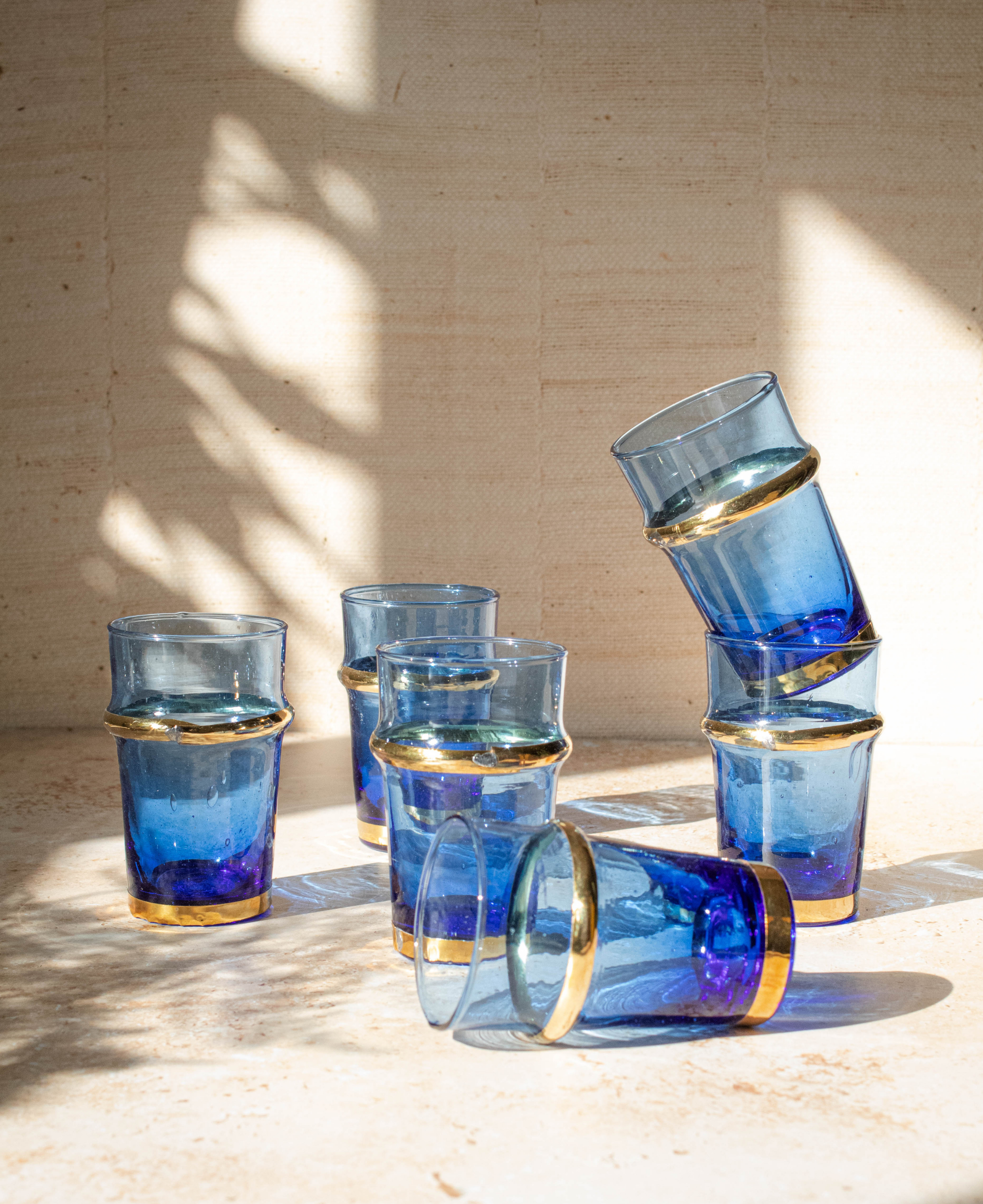Recycled Moroccan Beldi Blue Tea Glasses Set