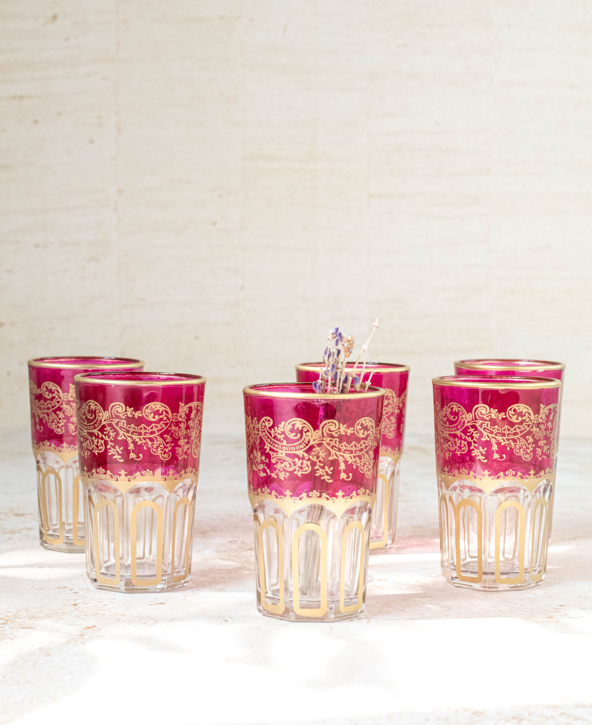 Set of 6 Moroccan Multicoloured Tea Glasses – Pink