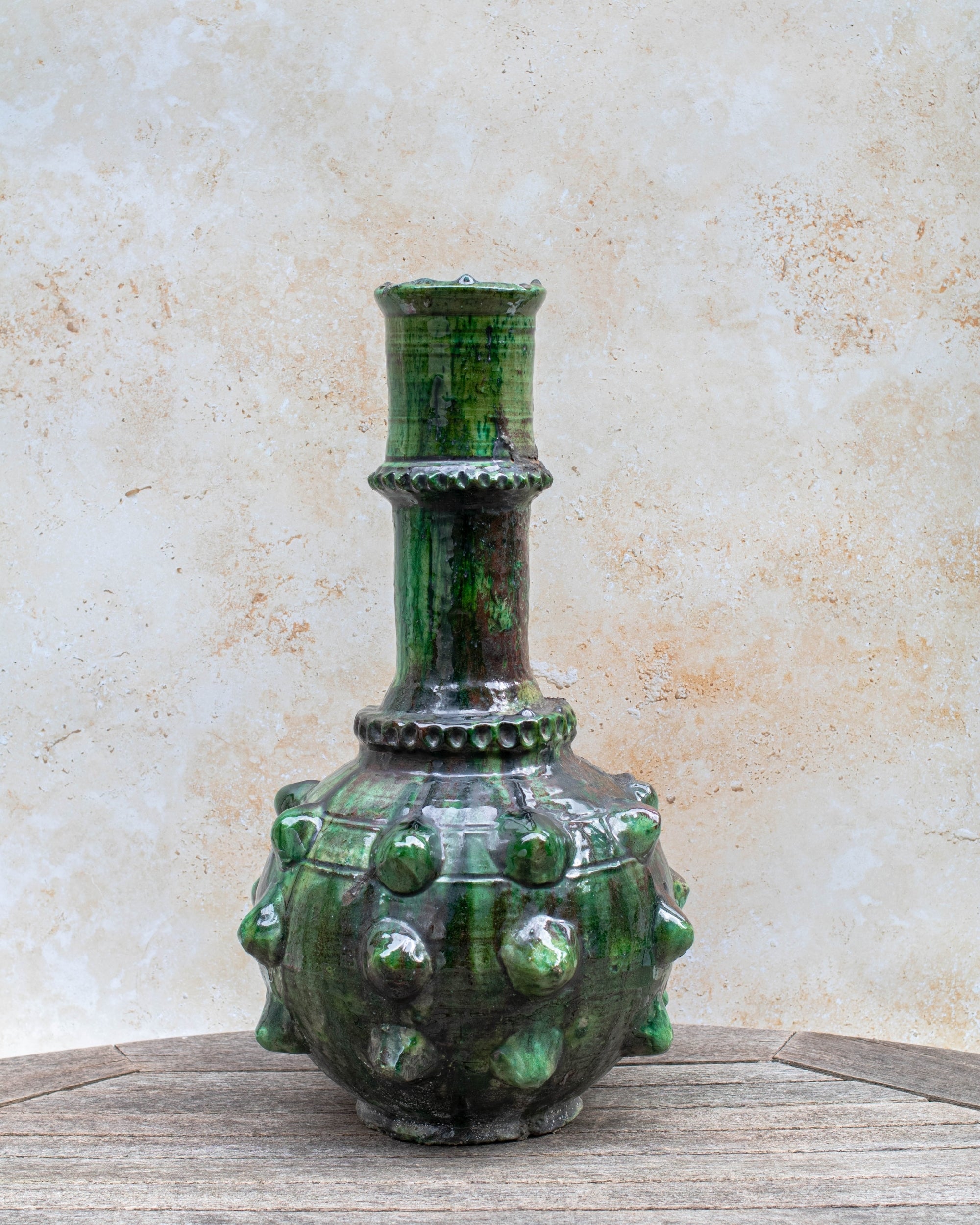 Tamegroute deep green sculptural vase handmade in Morocco