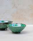 Tamegroute green bowl styled with fruit on tabletop