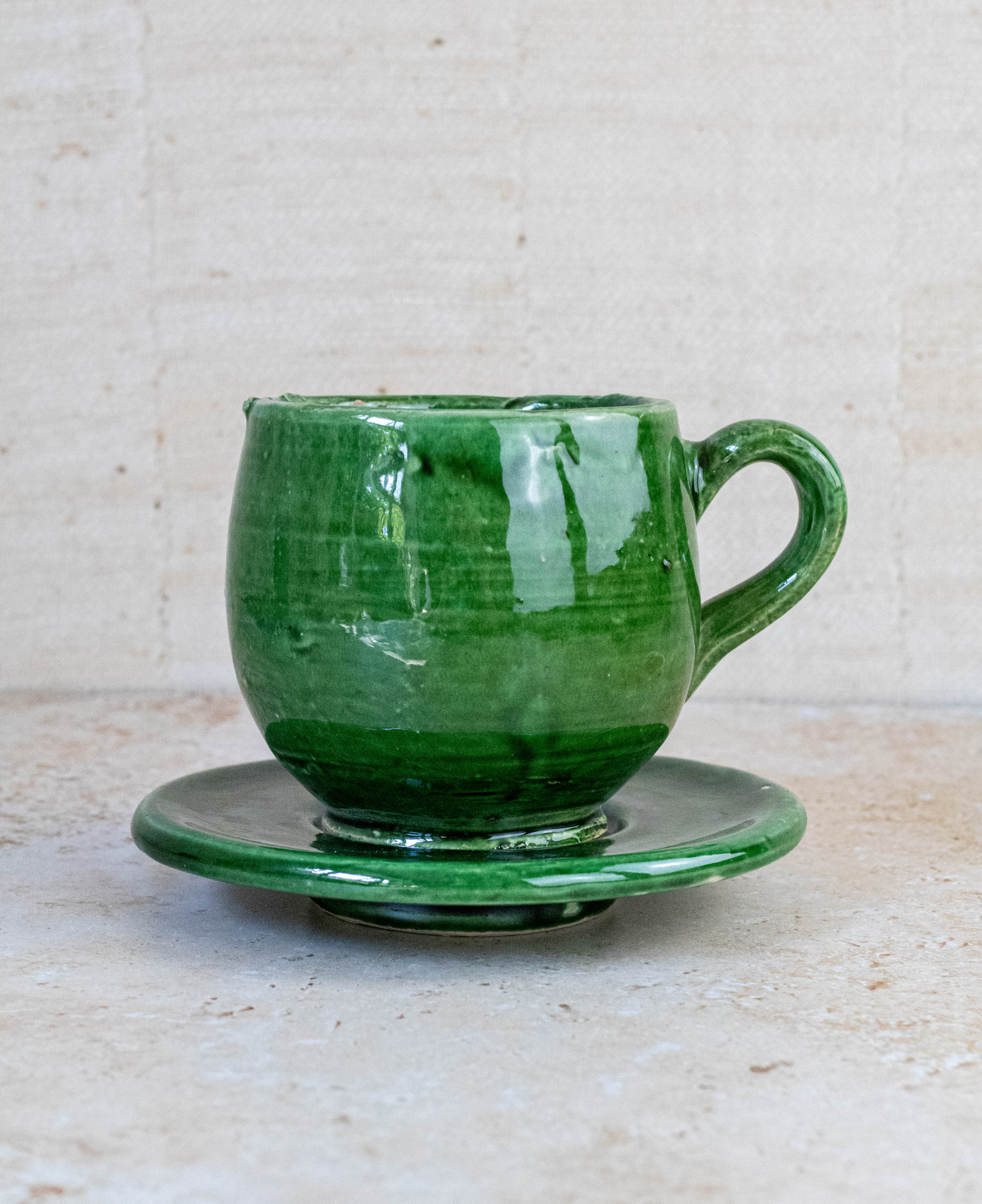Tazekka Green Moroccan Ceramic Coffee Cup & Saucer Set