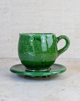 Tazekka Green Moroccan Ceramic Coffee Cup & Saucer Set