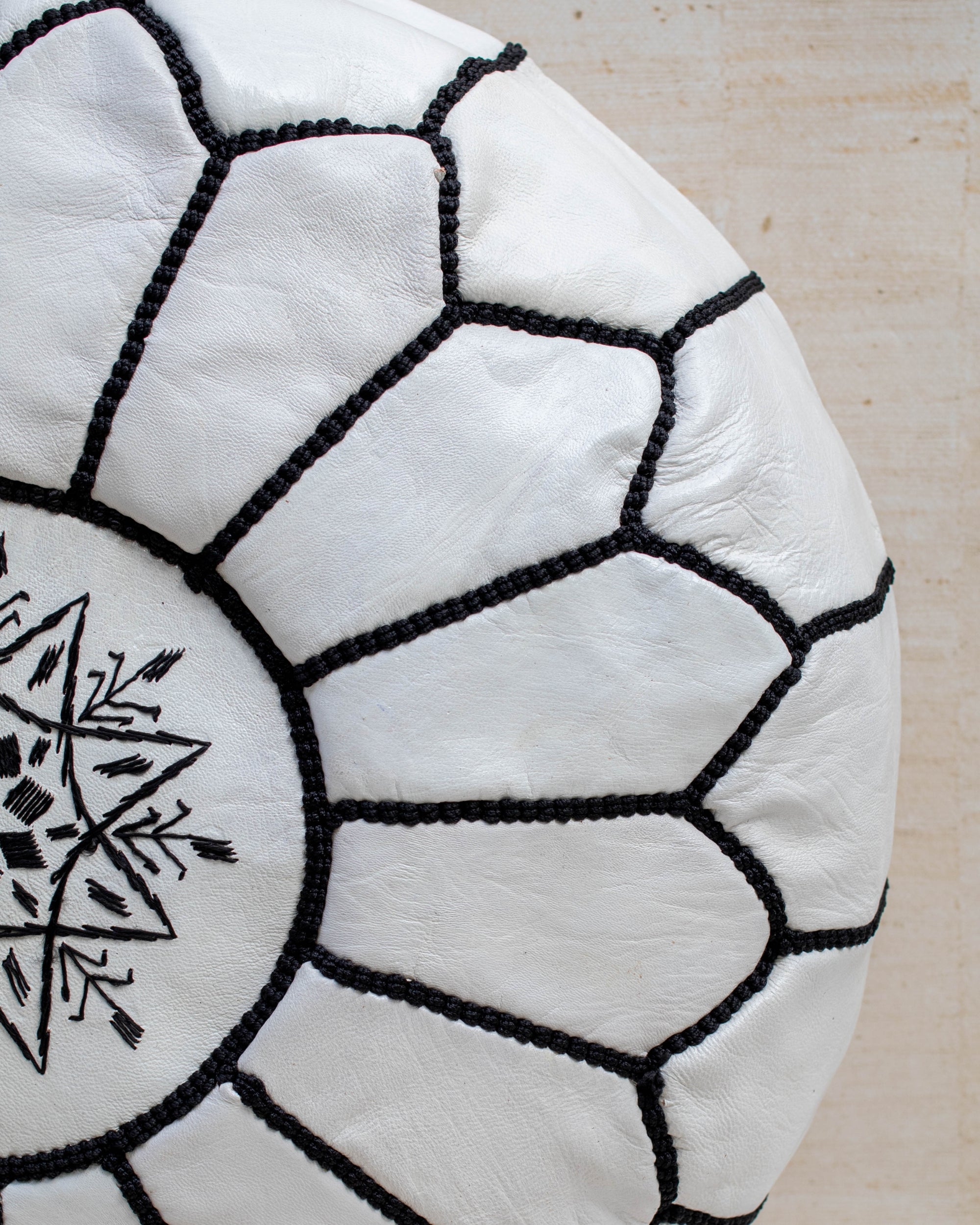 White with black stitching pouf – concealed zip at base for easy filling
