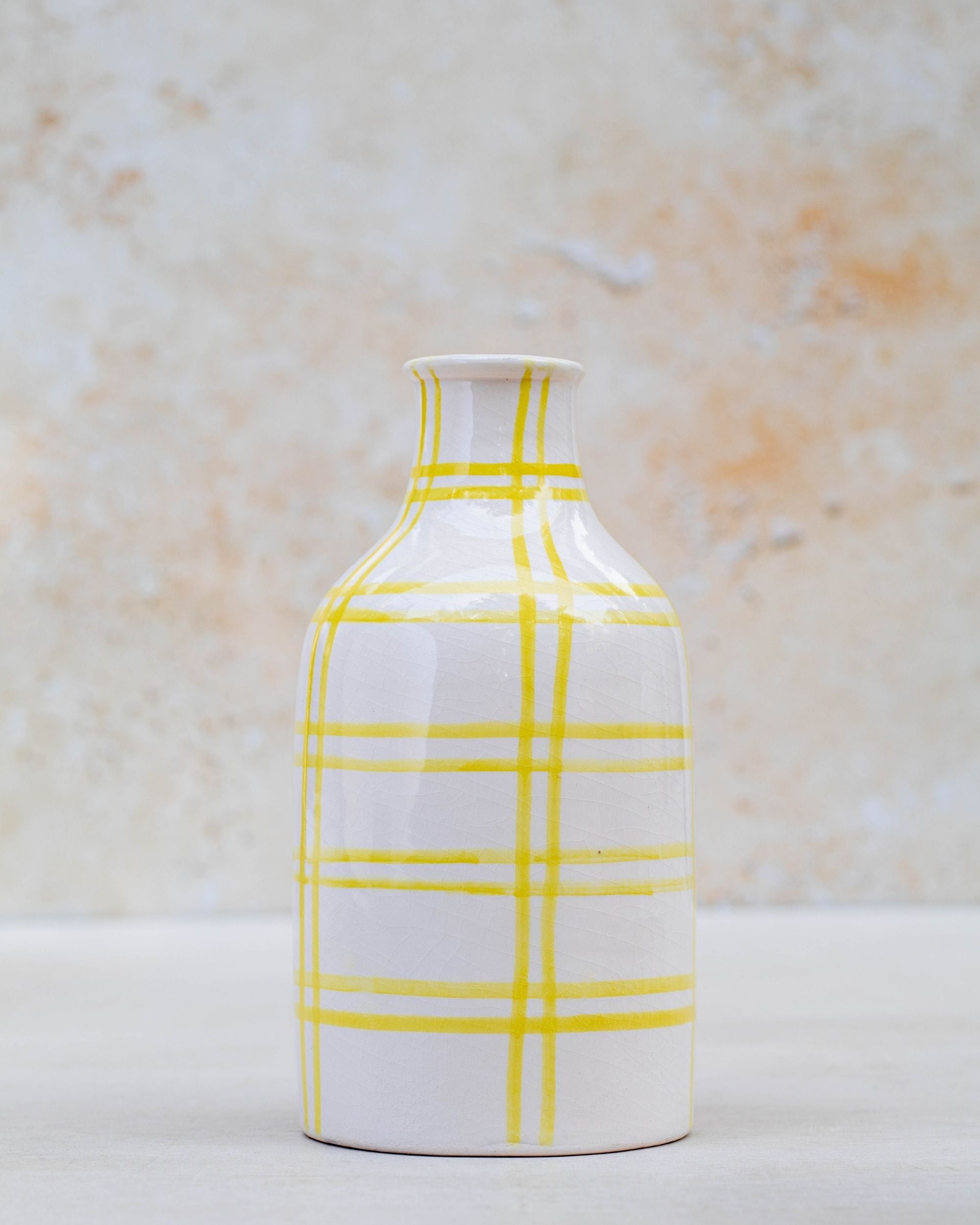 Yellow Moroccan checkered ceramic vase