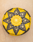 Moroccan Leather Floor Pouffe/Ottoman: Yellow & Gold