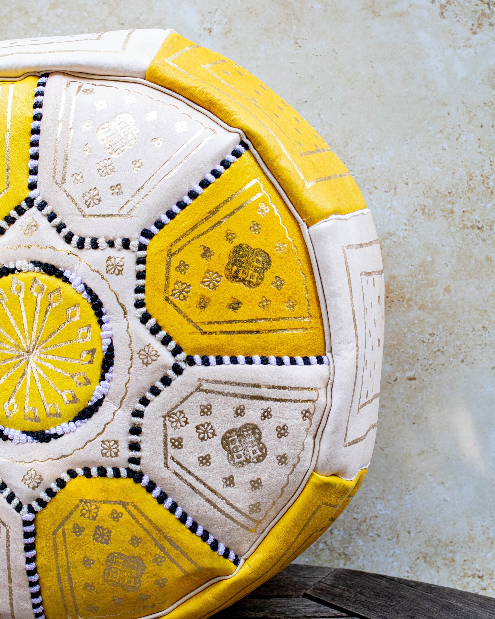 Yellow and cream pouf concealed zip at base