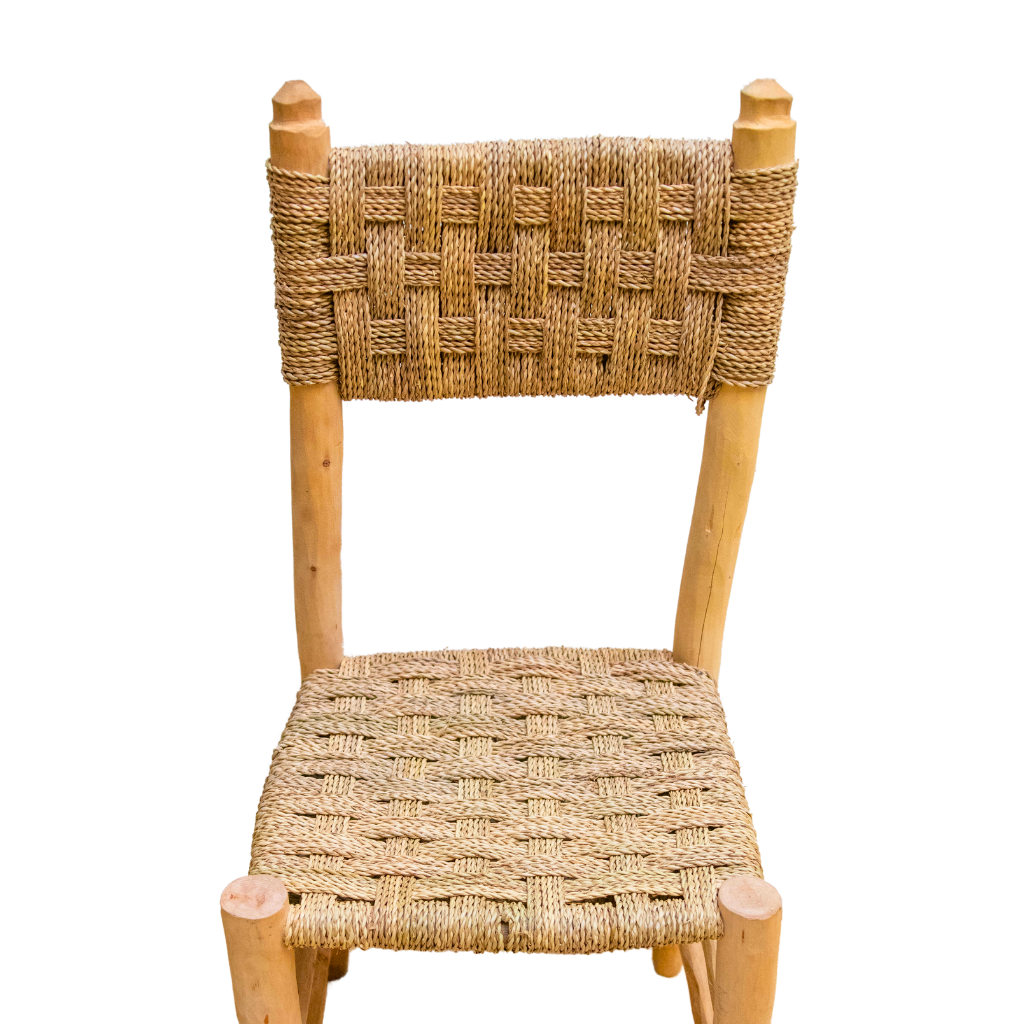 Moroccan Laurel Wood Chair: Woven Wicker Seating