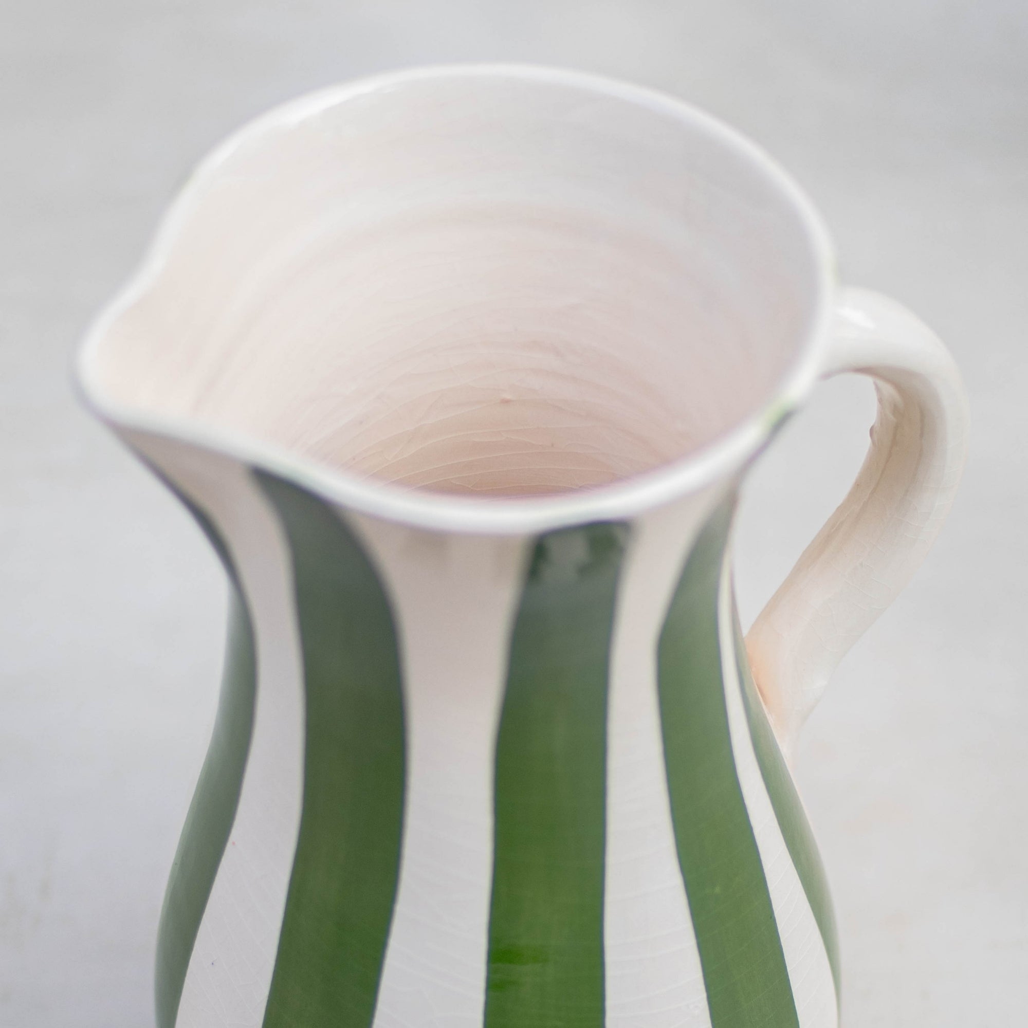 Handmade Striped Ceramic Jug - Green
