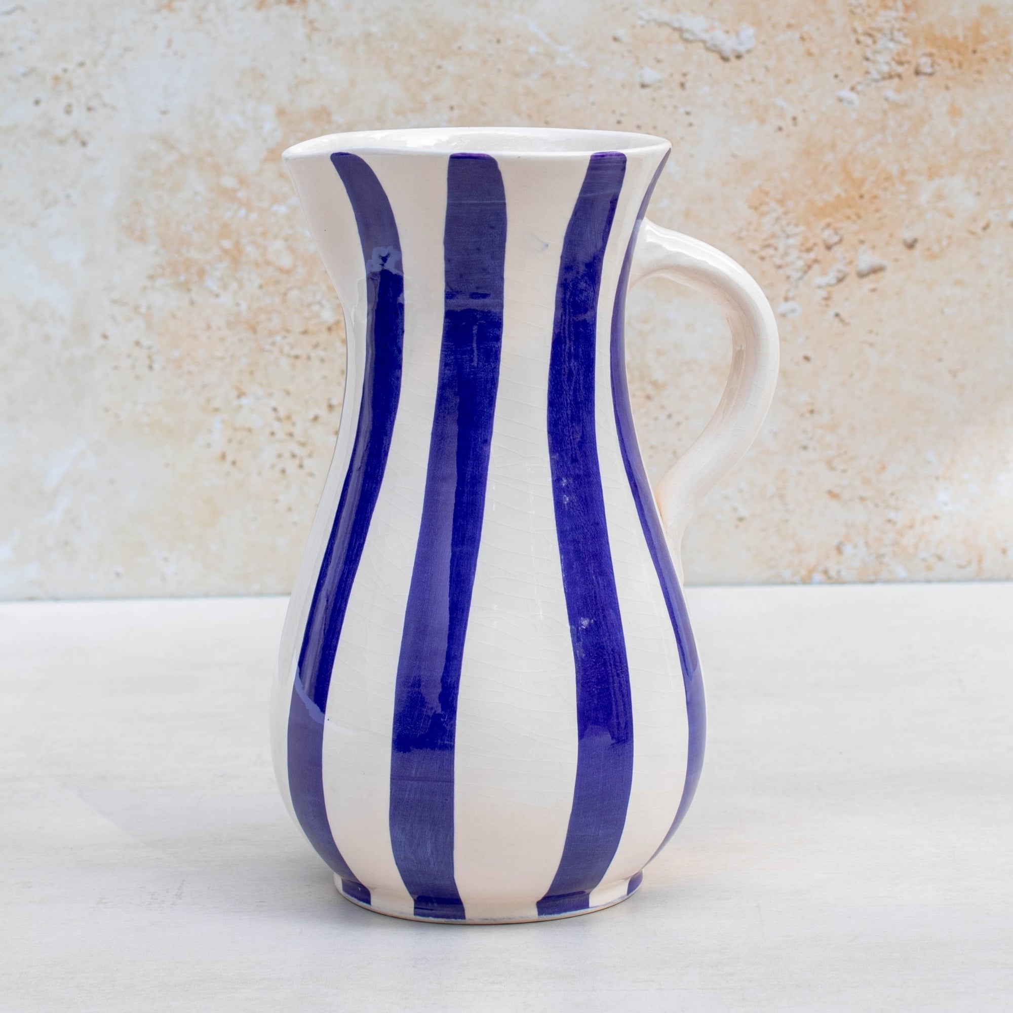Handmade Striped Ceramic Jug - Blue
