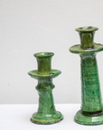 Handmade Moroccan Vintage Tamegroute Shaded Green Candlestick Set of 3