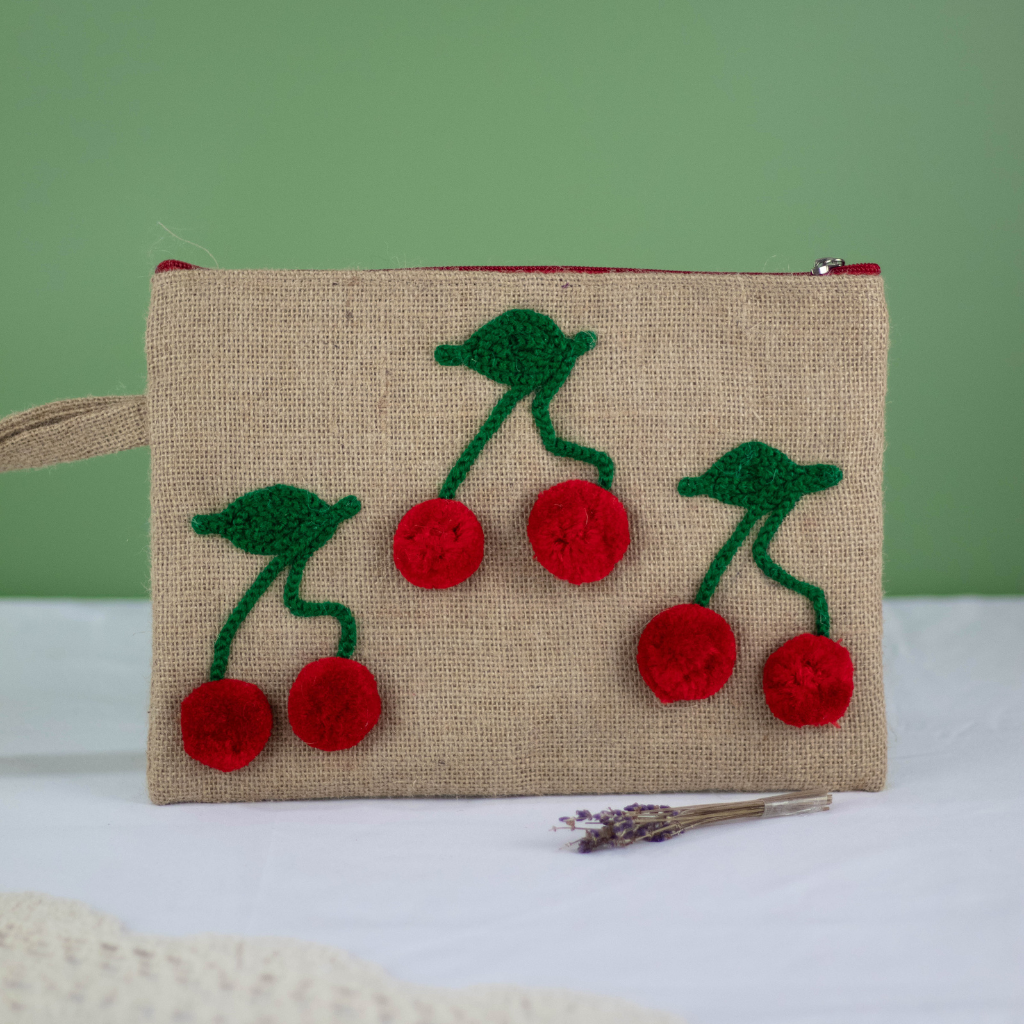 Hand-Embroidered Moroccan Hessian Purse – Coin and Card Pouch