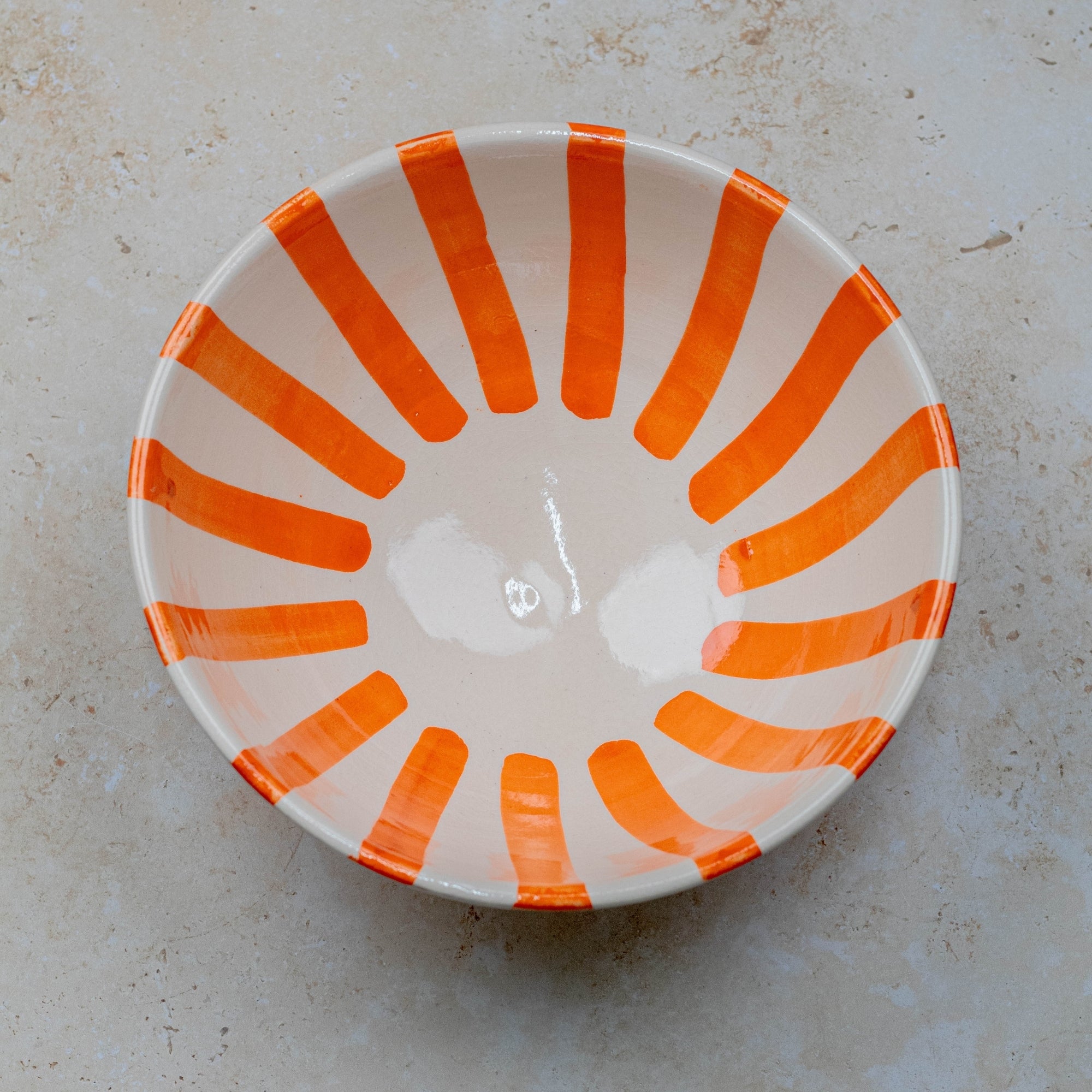 Handmade Moroccan Ceramic Bowl - Orange Stripes