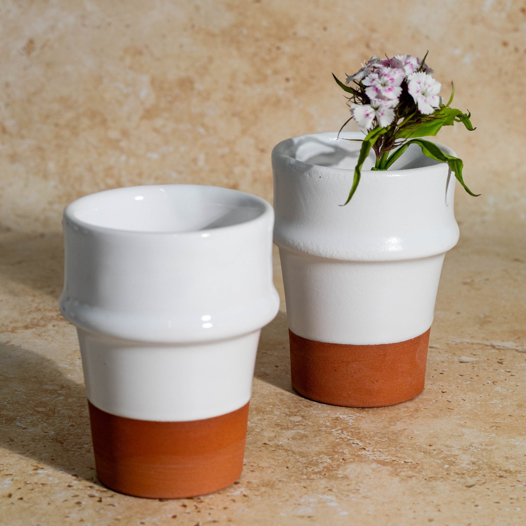 Beldi Ceramic Cup | Handmade White & Terracotta