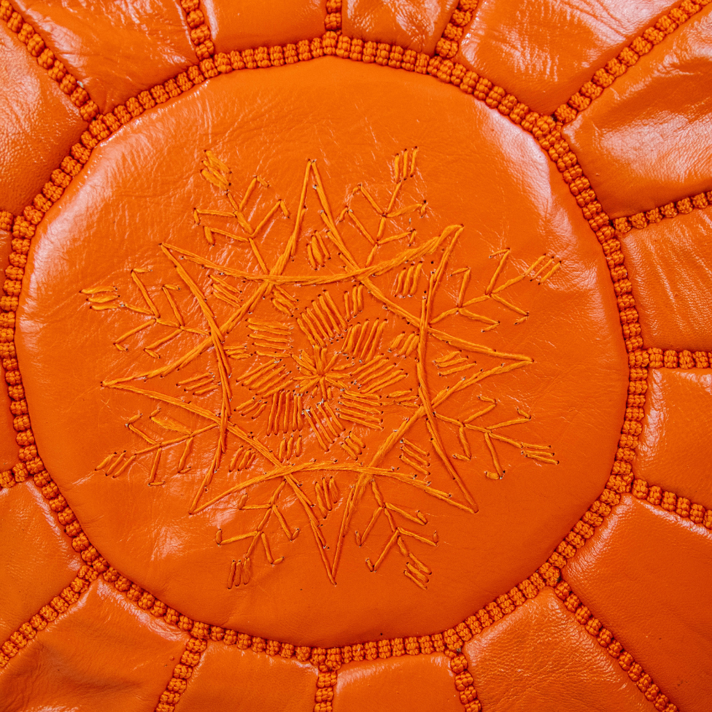 Moroccan Leather Pouffe Burnt Orange