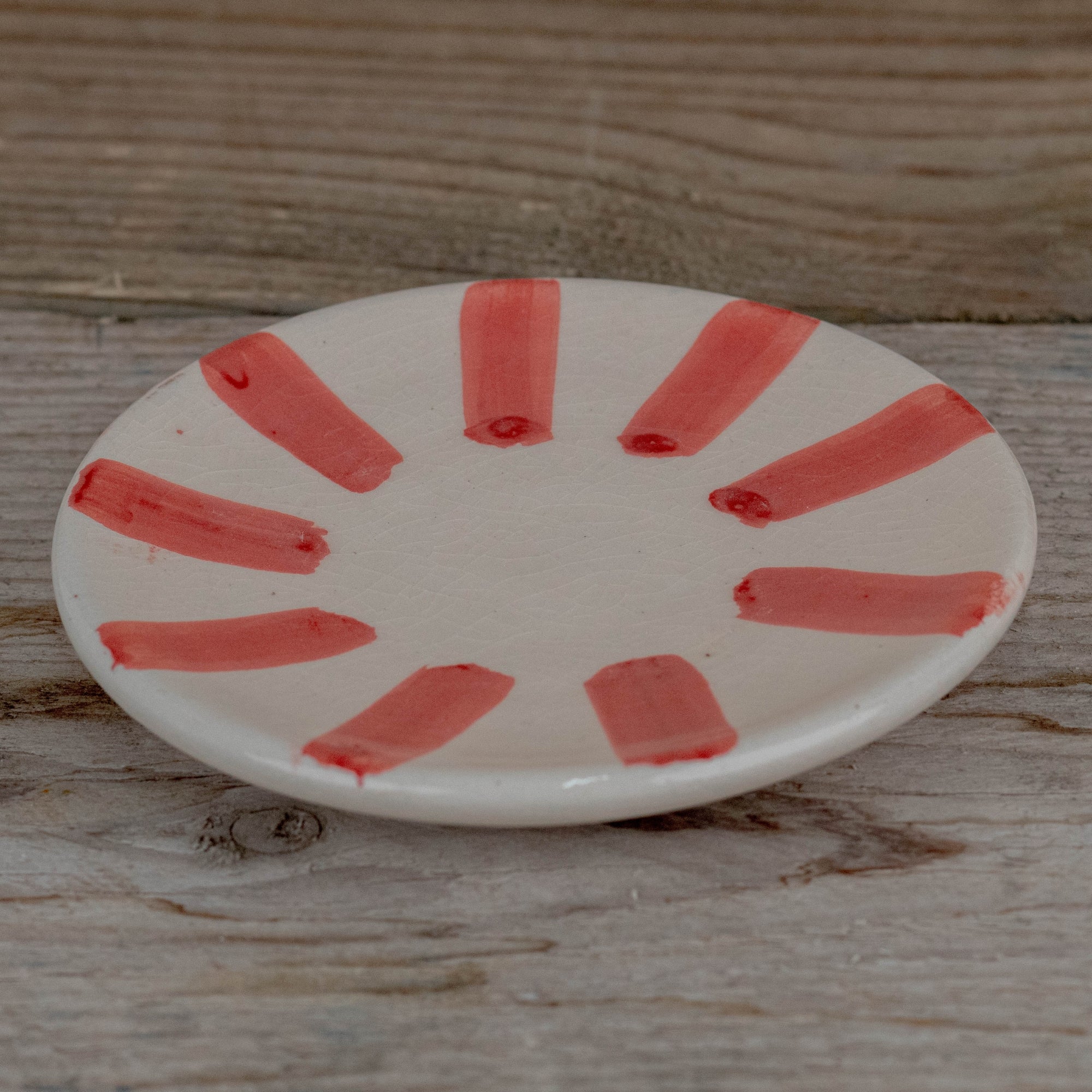 Handmade Striped Coffee Cup & Saucer - Red