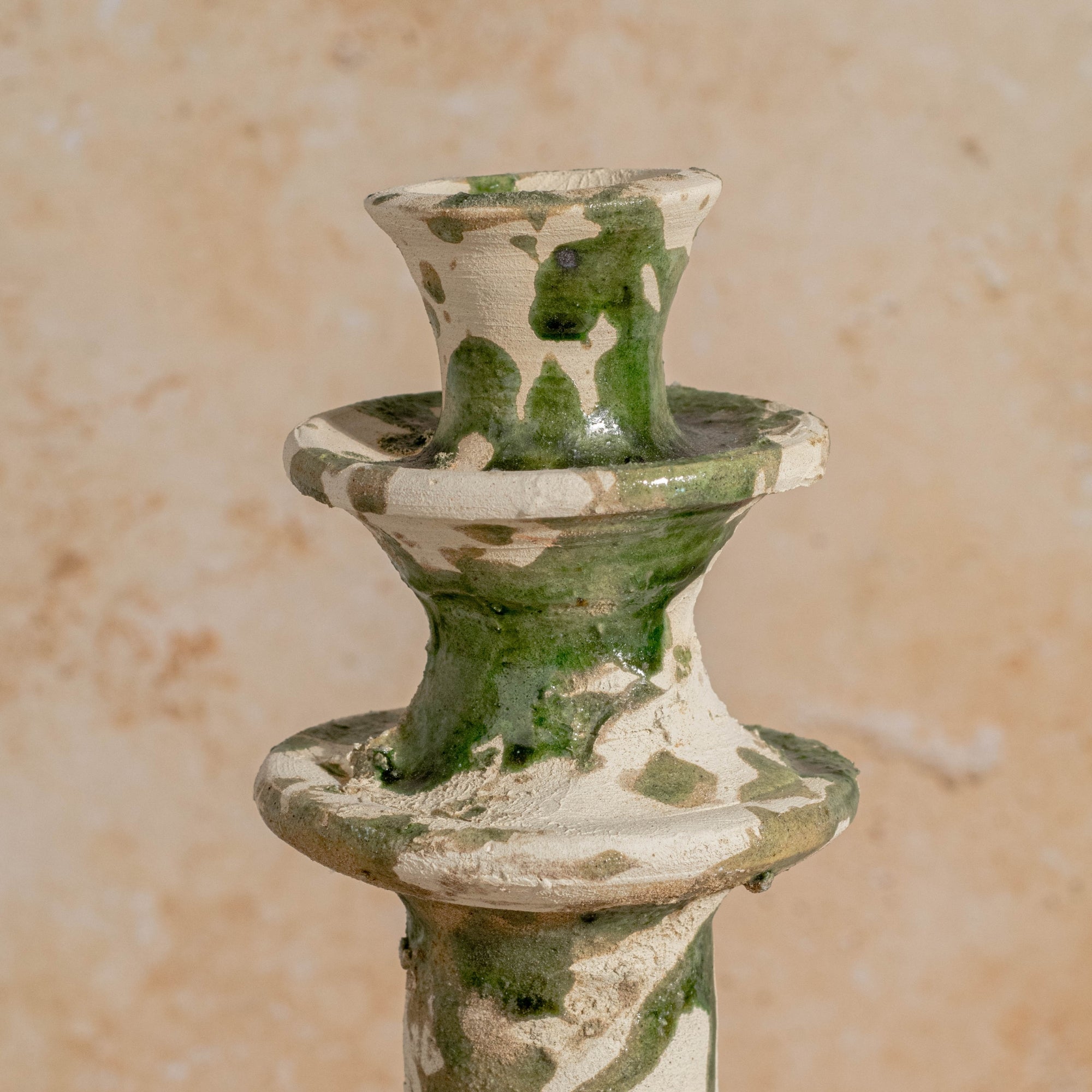 Handmade Tamegroute Splatter Candlestick - Green