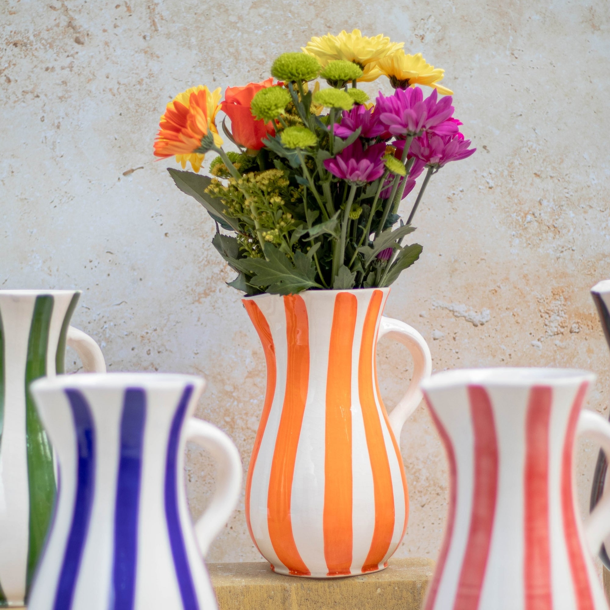 Handmade Striped Ceramic Jug -
