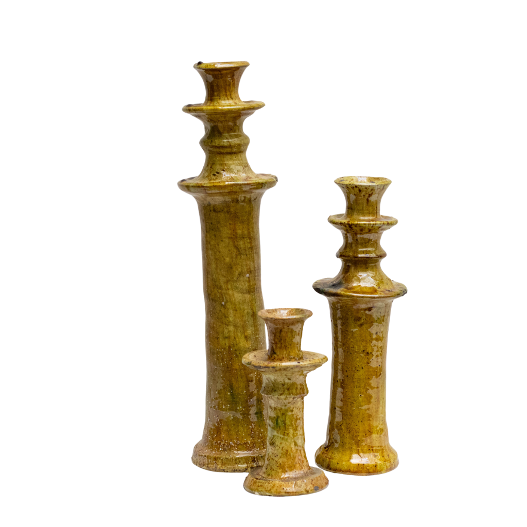 Moroccan Vintage Tamegroute Ochre Candlestick Holder