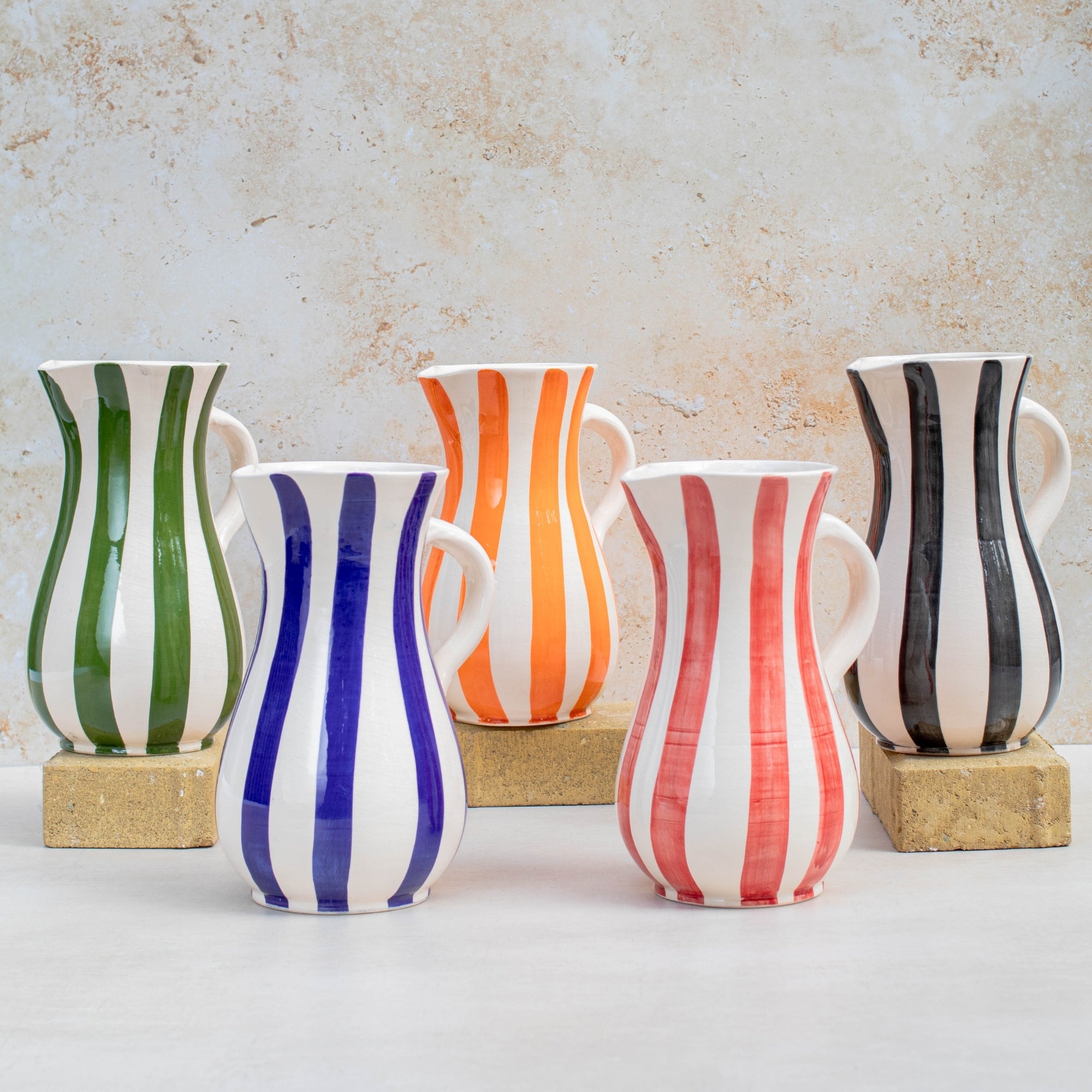 Handmade Striped Ceramic Jug 