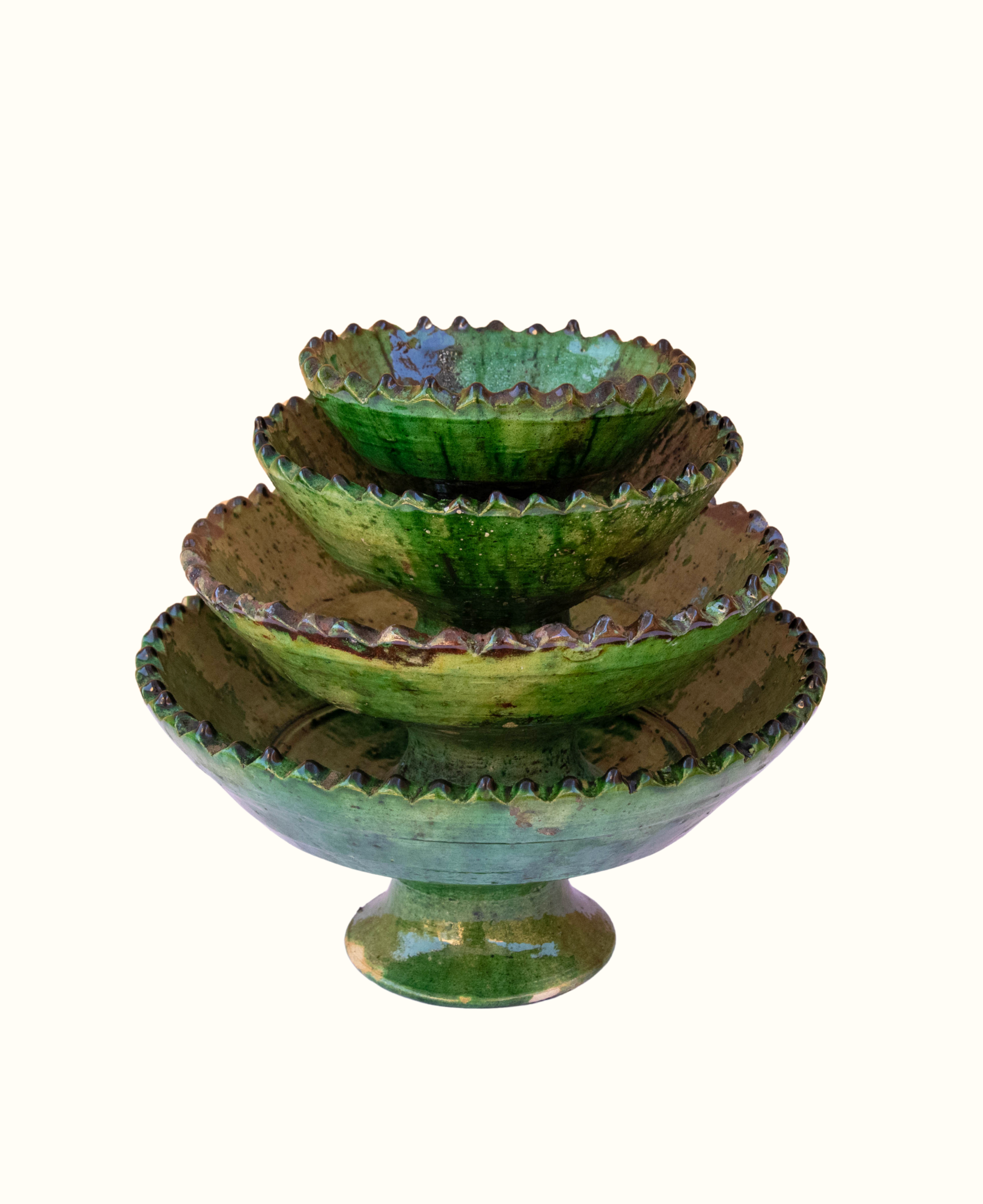 Tamegroute Green Glazed Pedestal Bowl - 4 Sizes 