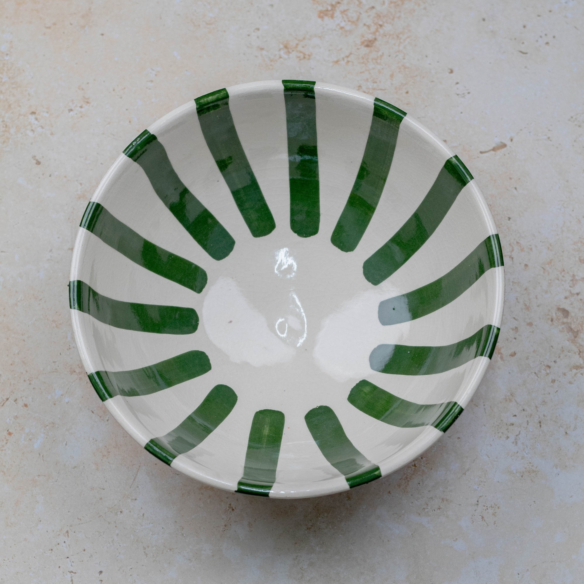 Handmade Moroccan Ceramic Bowl - Green Stripes