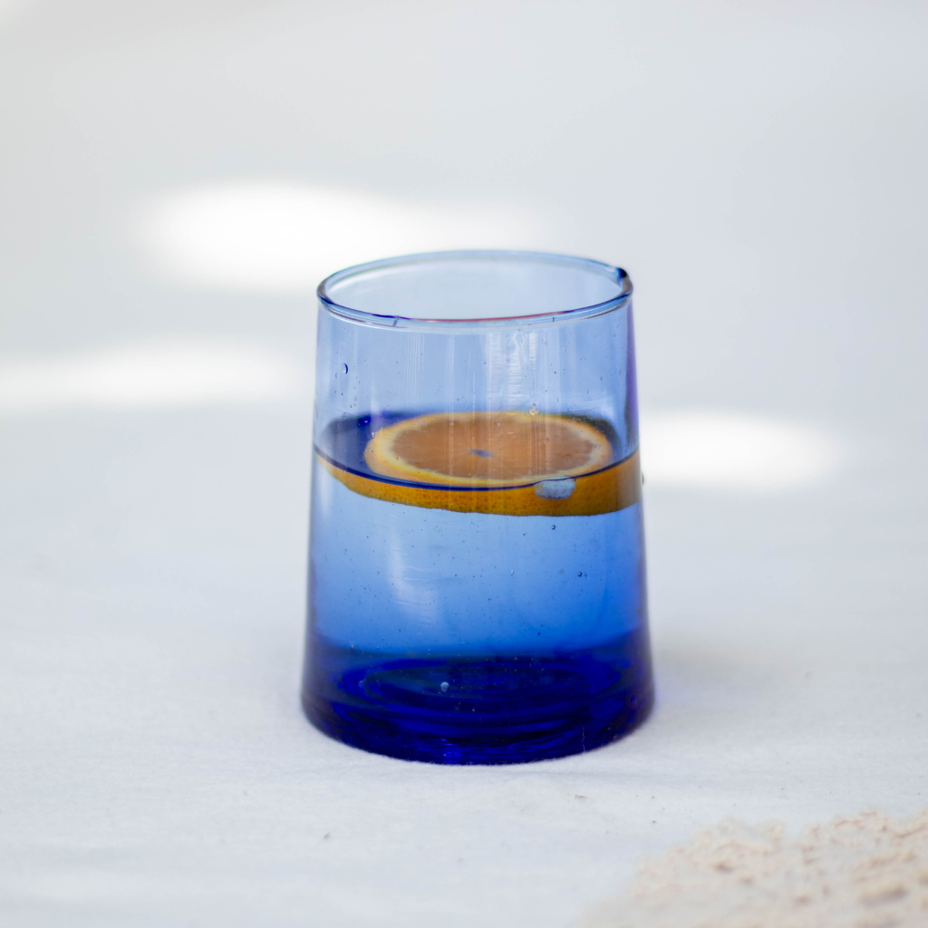 Set of 6 Recycled Moroccan Tumbler Highball Beldi Glass Blue