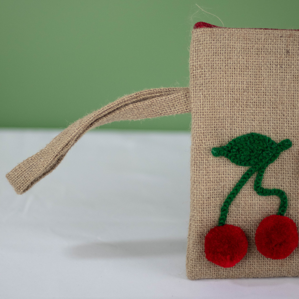 Hand-Embroidered Moroccan Hessian Purse – Coin and Card Pouch