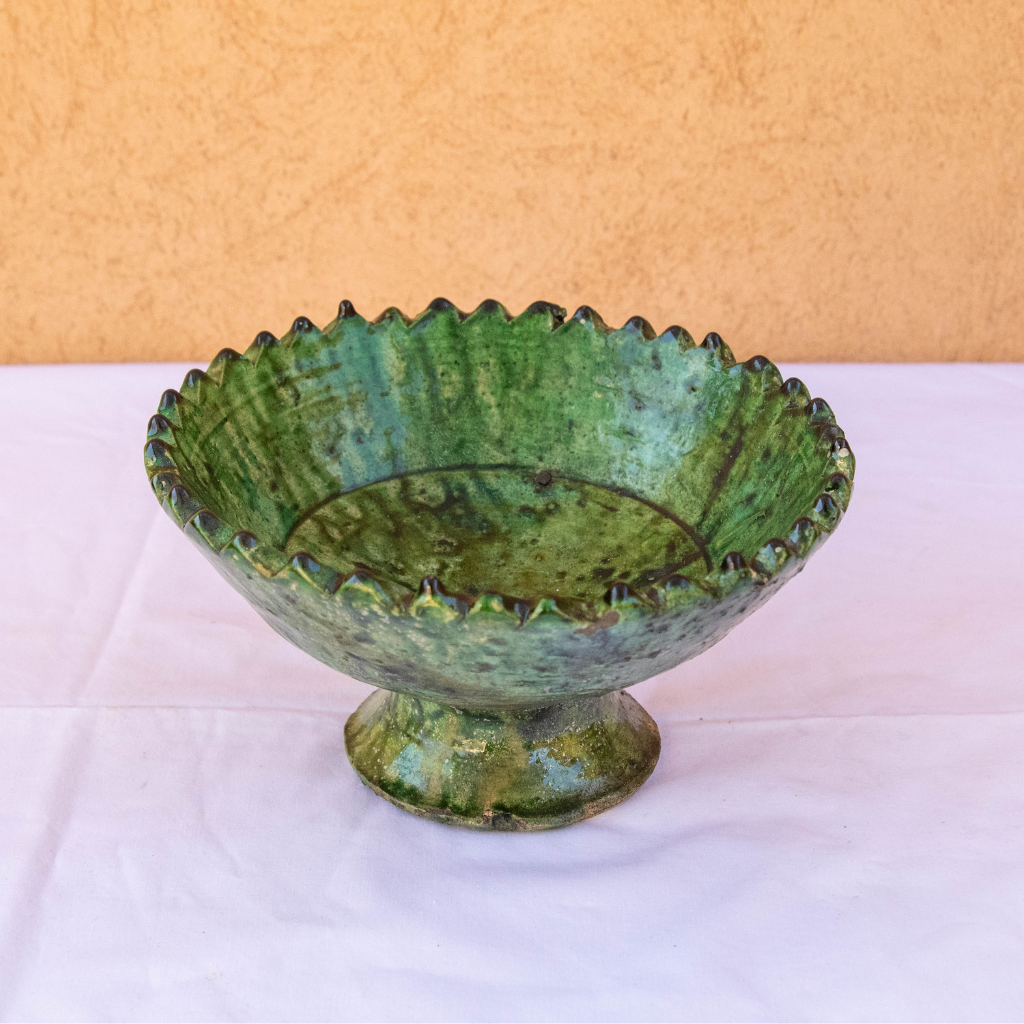 Moroccan Handmade Tamegroute Green Glazed Pedestal Fruit Bowl