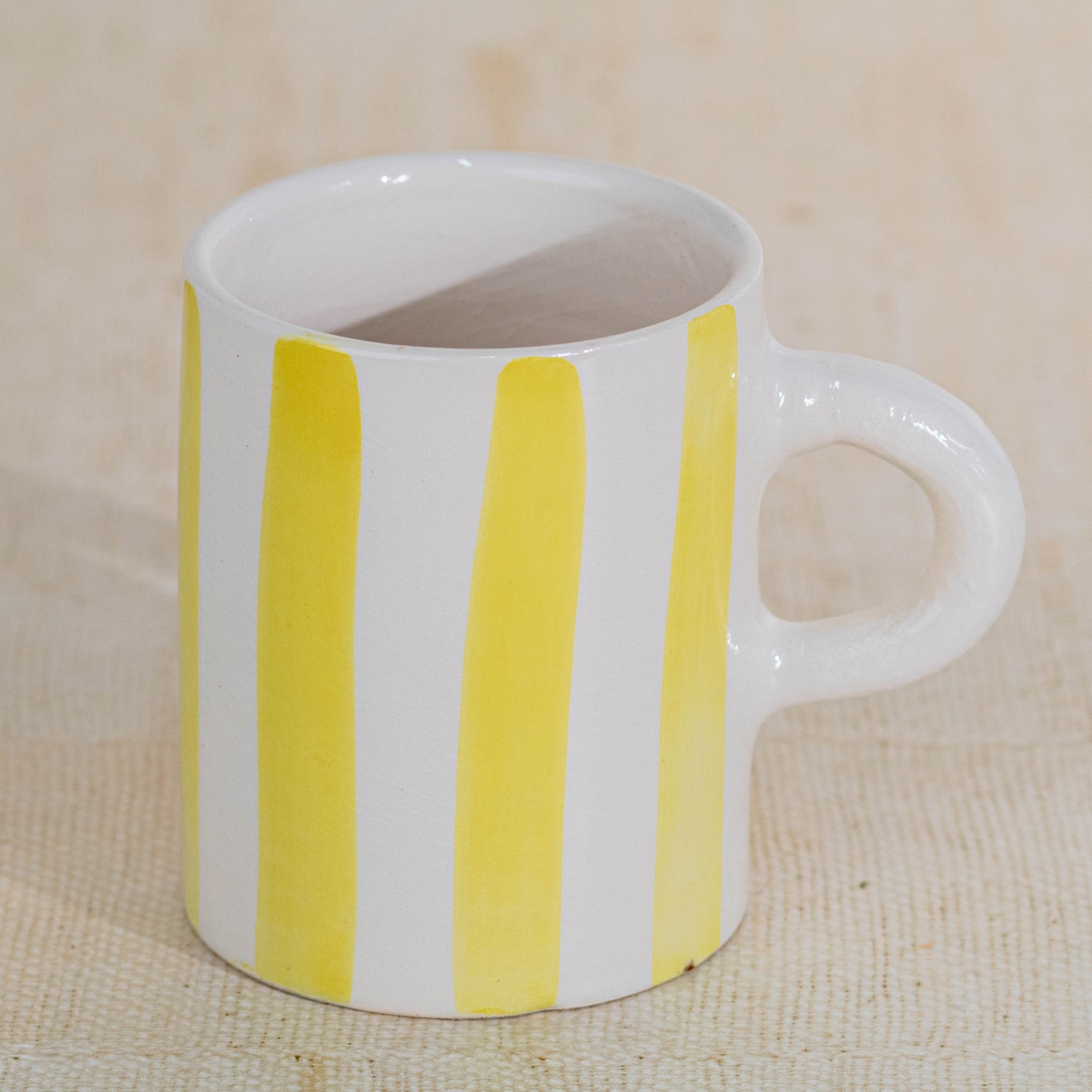 Handmade Striped Coffee Mug - Yellow
