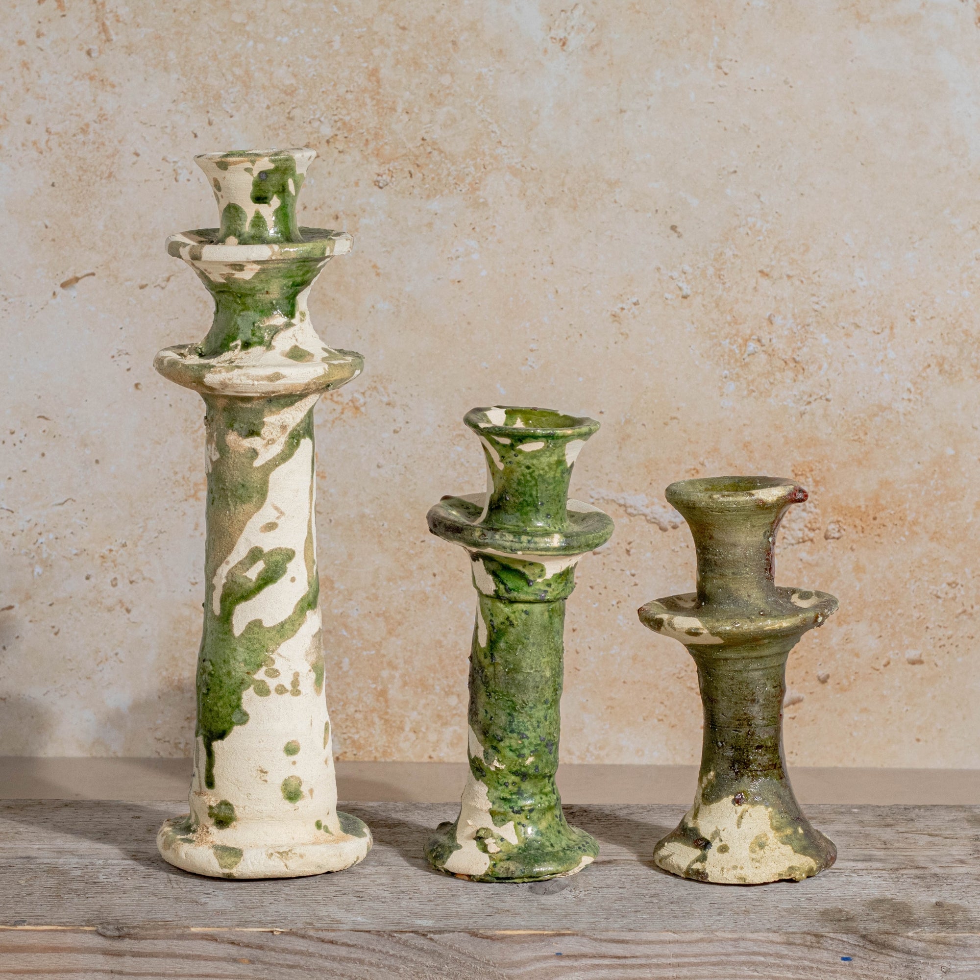 Handmade Tamegroute Splatter Candlestick - Green