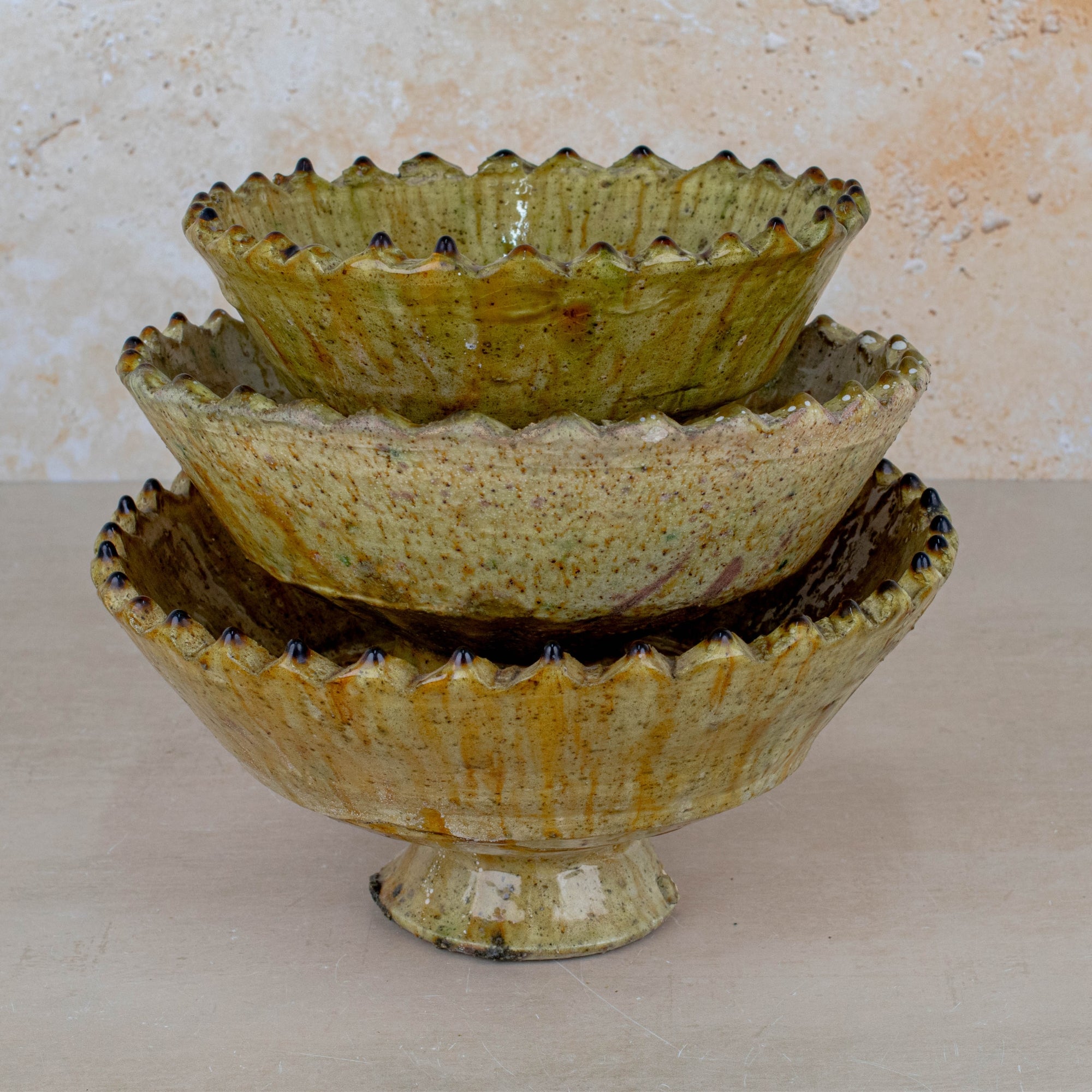 Handmade Tamegroute Pottery Pedestal Bowl - Ochre
