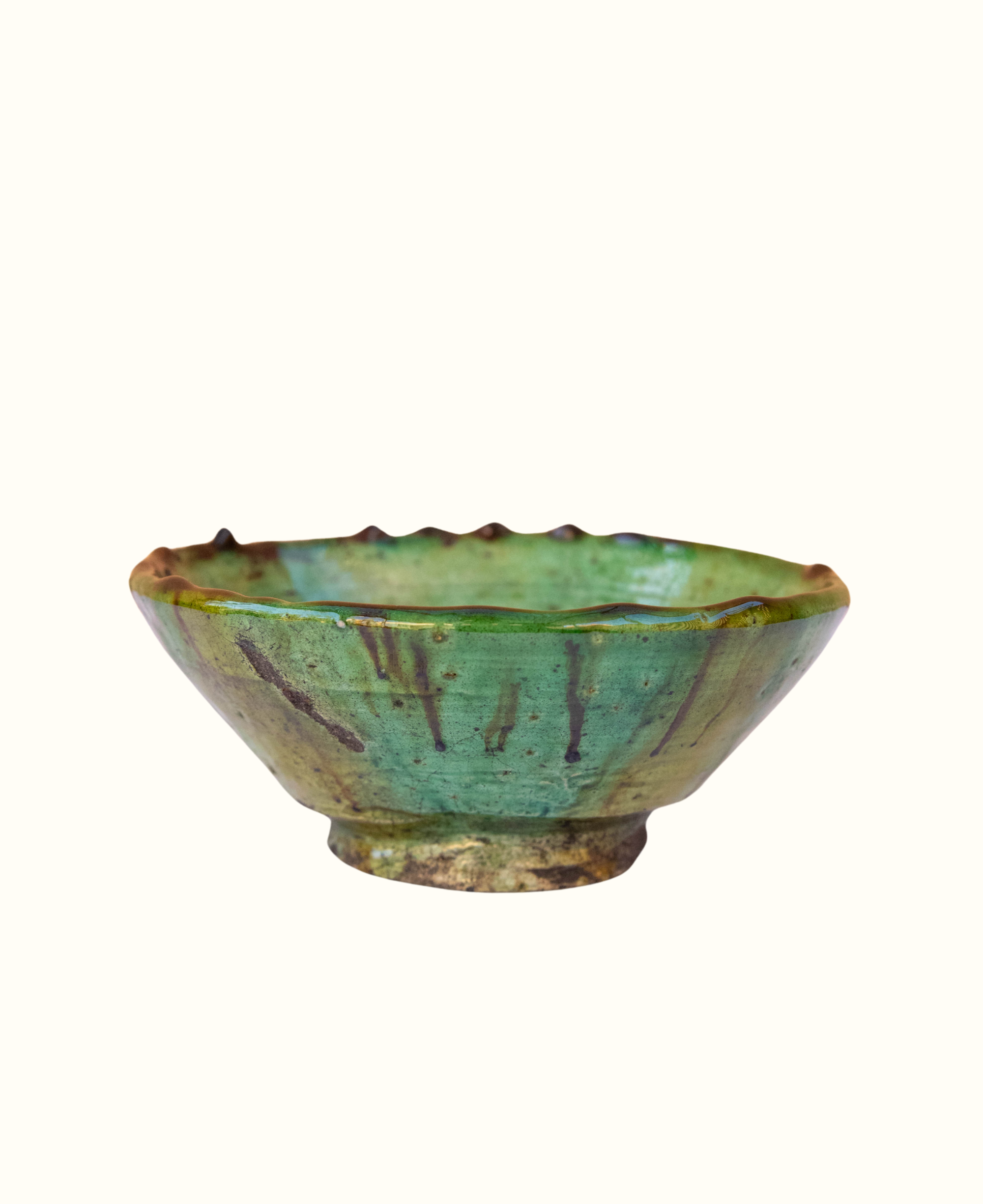 Moroccan Vintage Tamegroute Green Glazed Bowl