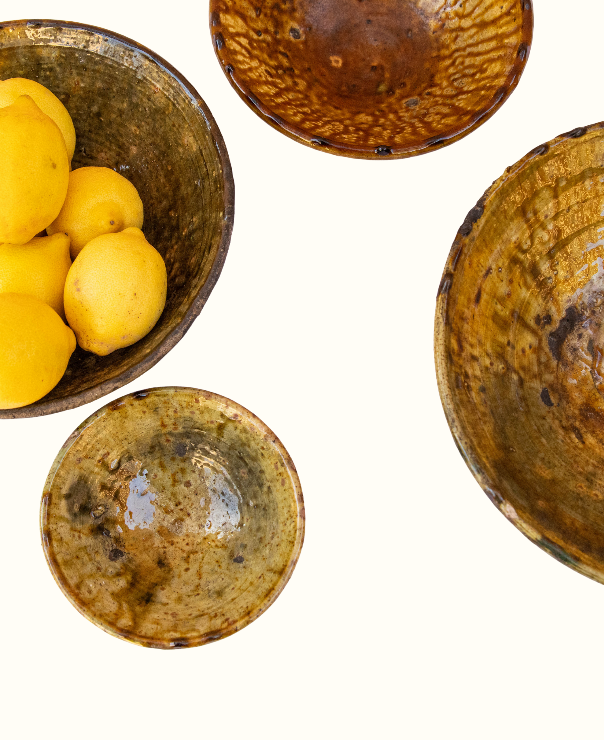 Moroccan Vintage Tamegroute Ochre Glazed Bowls