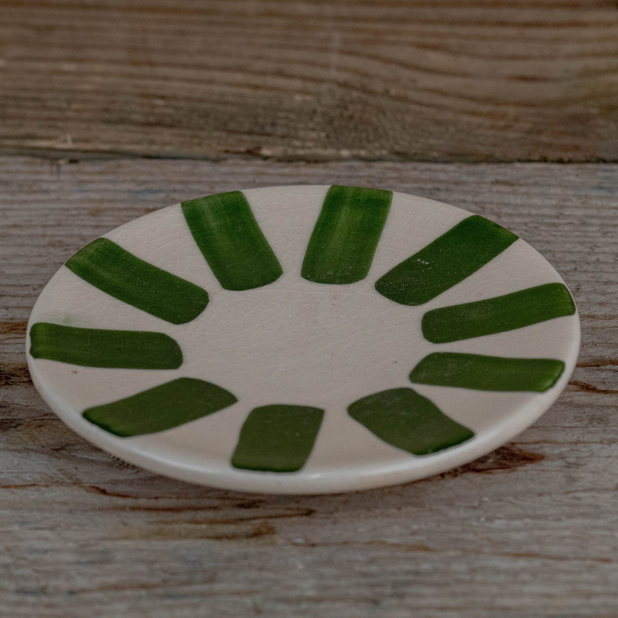 Handmade Striped Coffee Cup & Saucer - Green