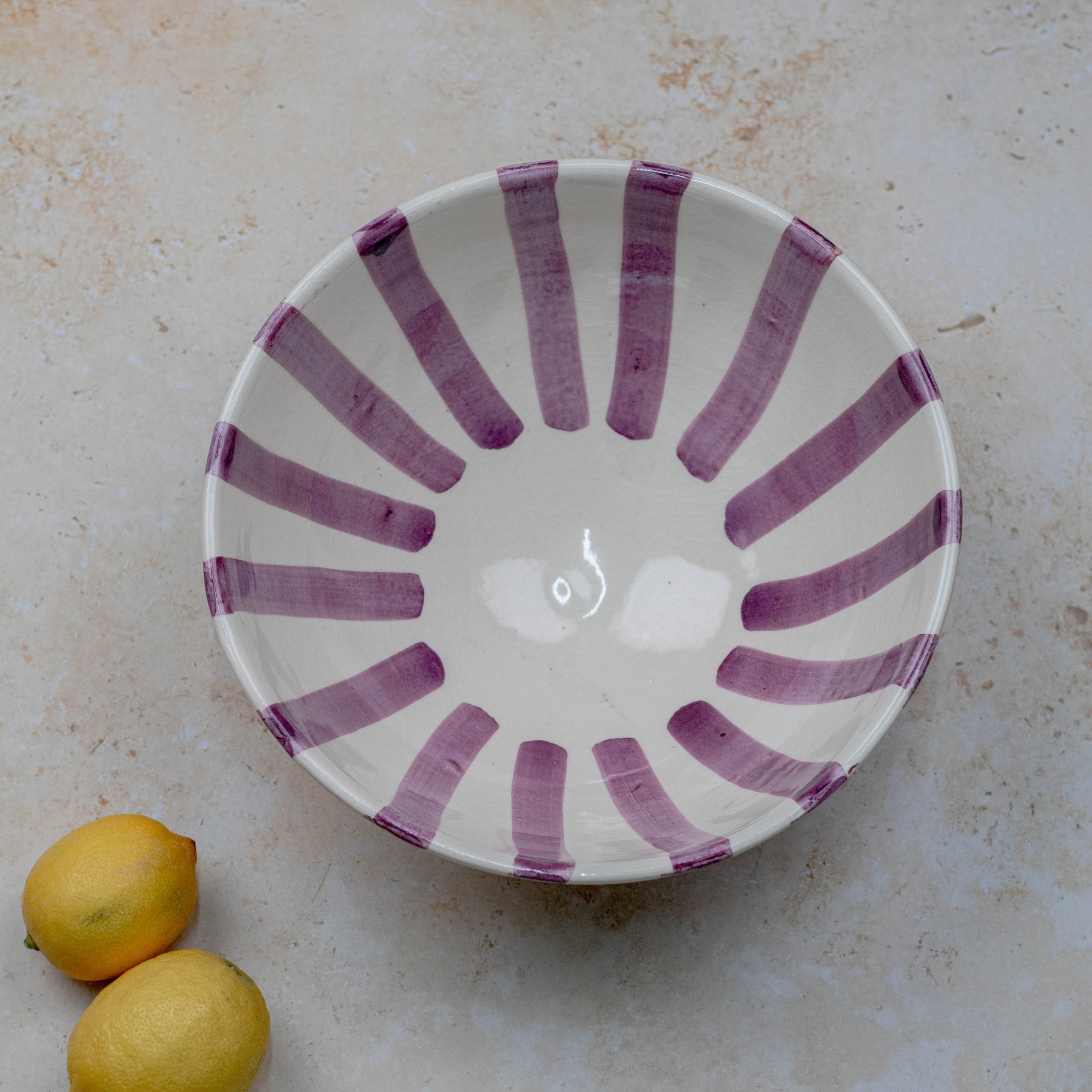 Handmade Moroccan Ceramic Bowl - Purple Stripes