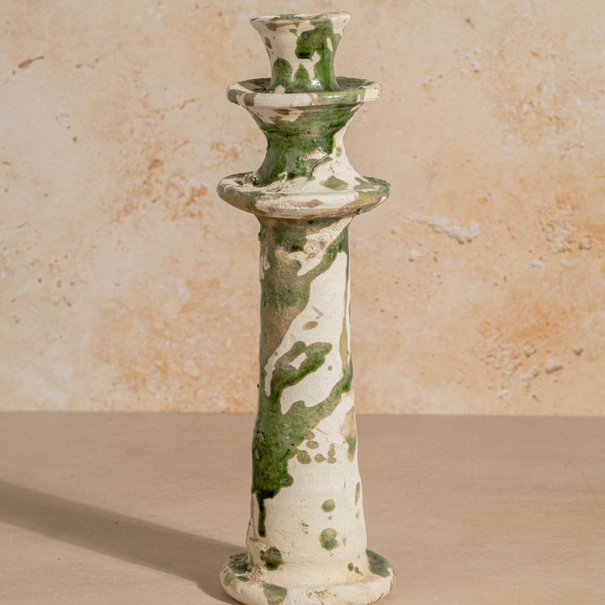 Handmade Tamegroute Splatter Candlestick - Green