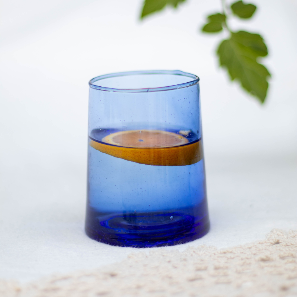 Set of 6 Recycled Moroccan Tumbler Highball Beldi Glass Blue