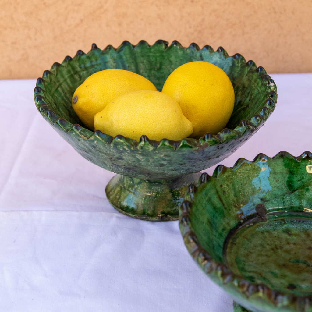 Moroccan Handmade Tamegroute Green Glazed Pedestal Fruit Bowl