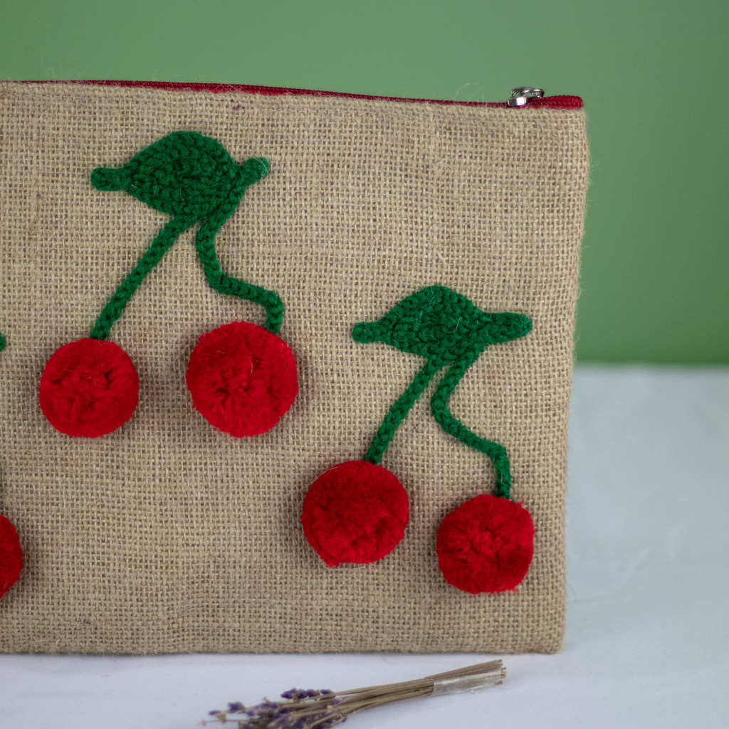 Hand-Embroidered Moroccan Hessian Purse – Coin and Card Pouch